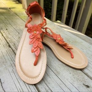 Boho floral T-Strap faux leather Sandals